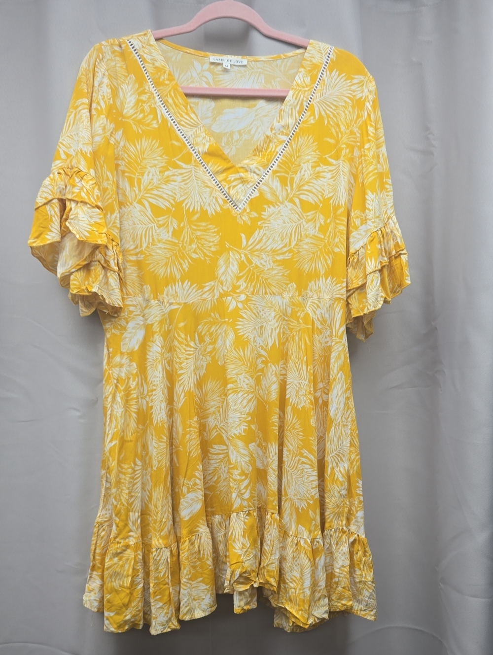 Label Of Love Yellow Floral V-Neck Ruffle Sleeve Dress